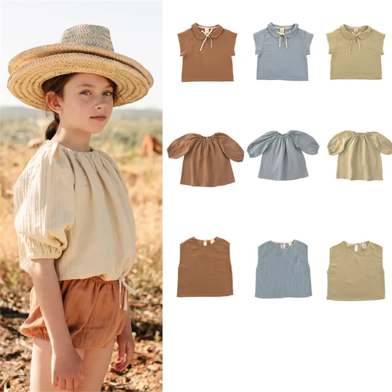 

Liilu Child Girl Summer Clothes Quality Brand Design Kids T Shirt Solid Girl T-shirt Fresh Style Mori Girl Koran Baby Loose Tops