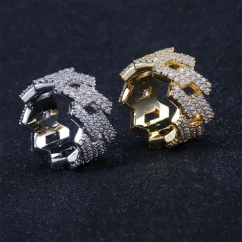

New Fashion Charm Hip Hop Iced Out Cuban Ring Men's Prong Setting Gold Jewerly Bling Cubic Zirconia Ring Charm Jewelry Gift