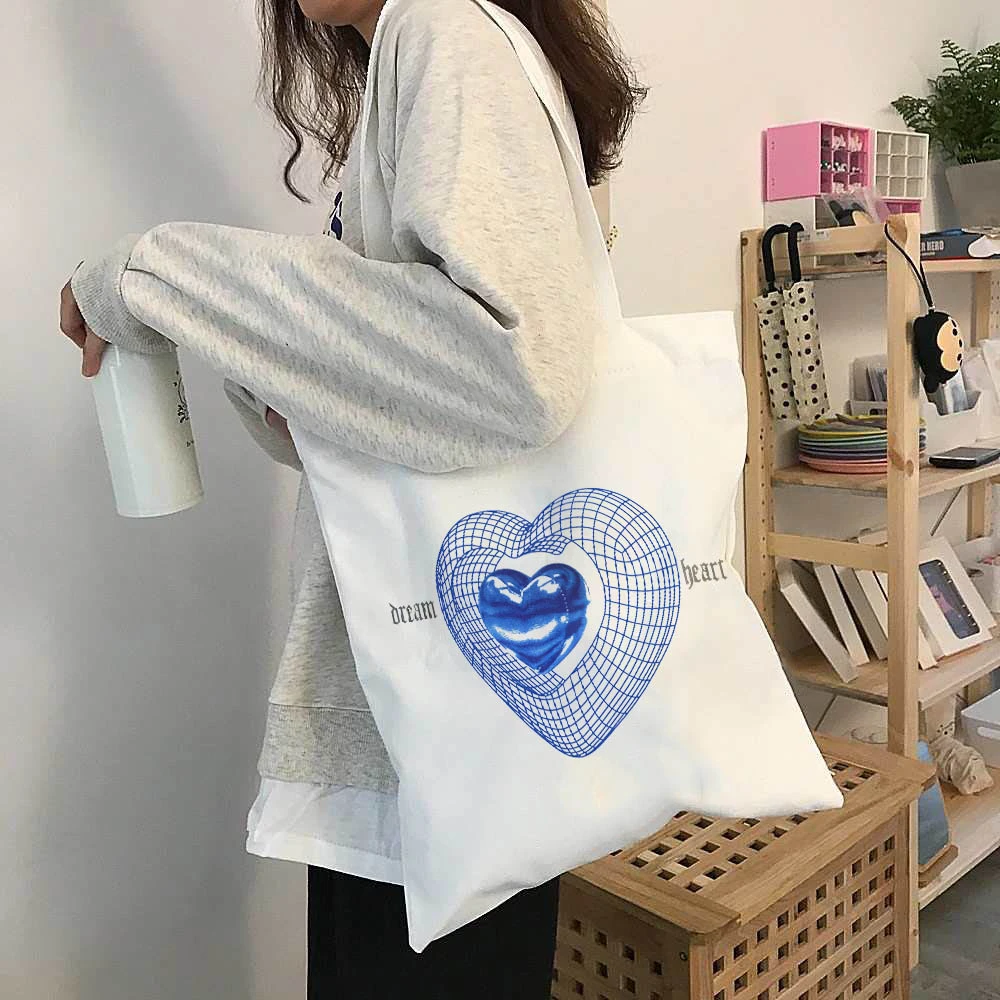Japanese Y2K Letter heart Harajuku shopper bags casual women bag punk large capacity Ulzzang canvas bag streetwear shoulder bags