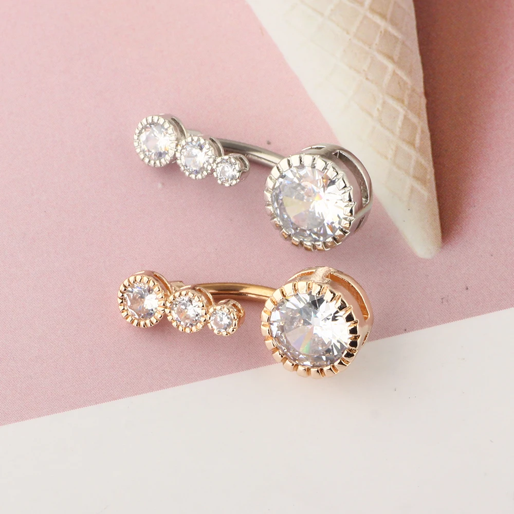 14G Double Round Cubic Zirconia Oreille 4 Crystal CZs Belly Button Rings 316L Surgical Steel Belly Piercing Woman Body Jewelry