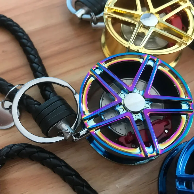 

Diameter 4CM Car Rim five-pointed Wheel with brake disc plastic Rope knot hellaflush style keychain for JDM Accessories