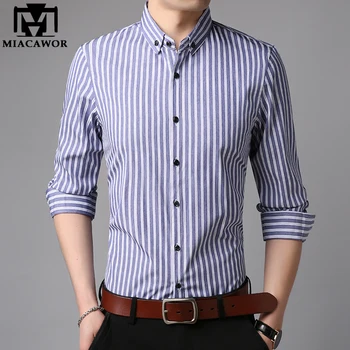 

MIACAWOR New Striped Shirts Men Slim Fit Long Sleeve Shirt Men High Quality Dress Shirt Casual Men Button Down Shirts C602