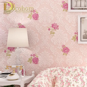 

Embossed Flowers Non-woven Wallpapers For Lliving Room Decoration Pink 3D Wall Papers Home Decor For Kids Room Wall Covering