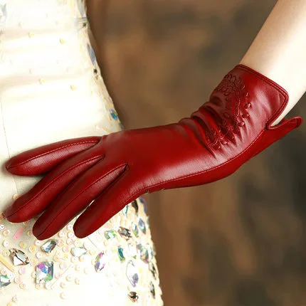 wine red KLSS Брендовые женские перчатки из натуральной кожи, высококачественные перчатки из козьей кожи, осенне-зимние элегантные женские перчатки из овчины 2303 - Цвет: wine red