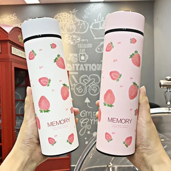 

New Stainless Steel Insulated Cup Pink Cute Strawberry Water Bottle Outdoor Sports Travel Convenient leak-proof Thermos Flask