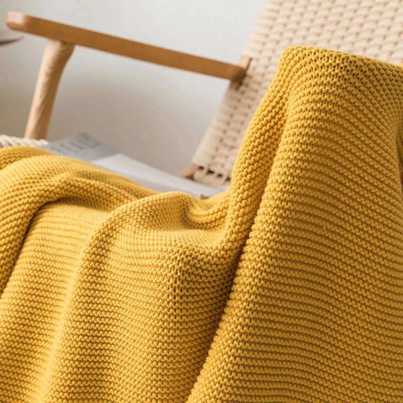 Yellow Blanket Sofa Knit Throw Blanket Solid Soft PomPom Tassels Blanket Travel 130x160cm Home Sofa Chair Couch Bed 50"x62"