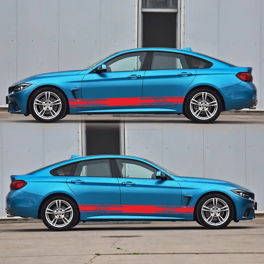 2 個ファッションビニール車スタイリングサイドストライプスカートステッカーデカールラップボディステッカー外部アクセサリー 車のステッカー Aliexpress
