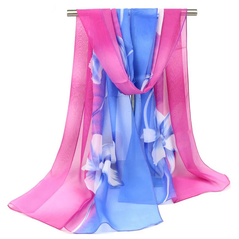 

Fashion Silk Scarf Big Flower Lily Printing Gradient Long Chiffon Scarves Ladies Luxury Accessories Sunscreen Beachwear Shawls