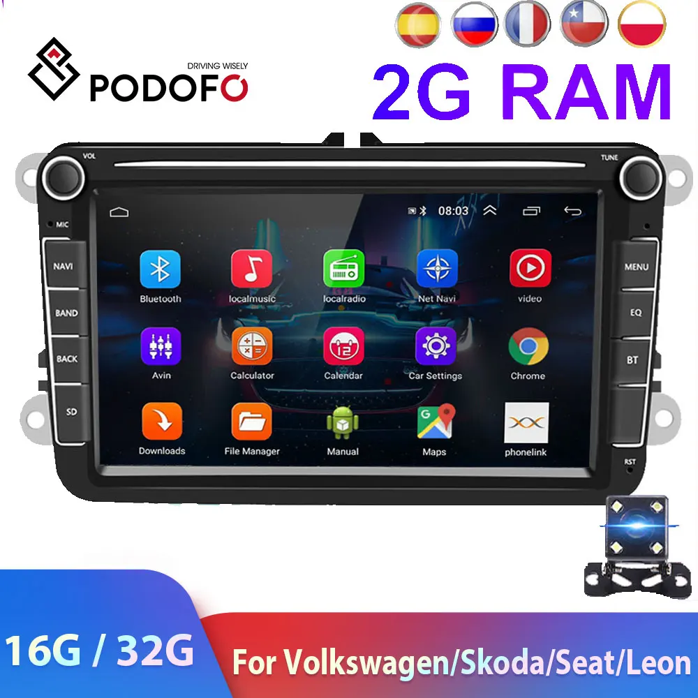 Podofo 2 Din Android автомобильное радио GPS DIN Авторадио автомобильный мультимедийный
