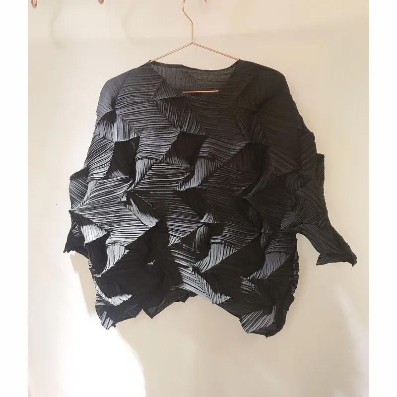 TVVOVVIN Round Collar Three-quarter Fold Loose Blouse New Summer Spring Vintage Fashion Women Pleated Shirt Tide C185
