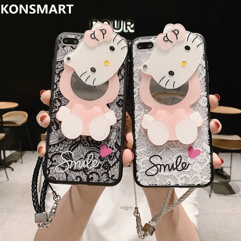 Новинка 2019 Kitty кружево для зеркала чехол huawei P30 P20 mate 20 Capa Lite Pro 30 lite ремешок задняя
