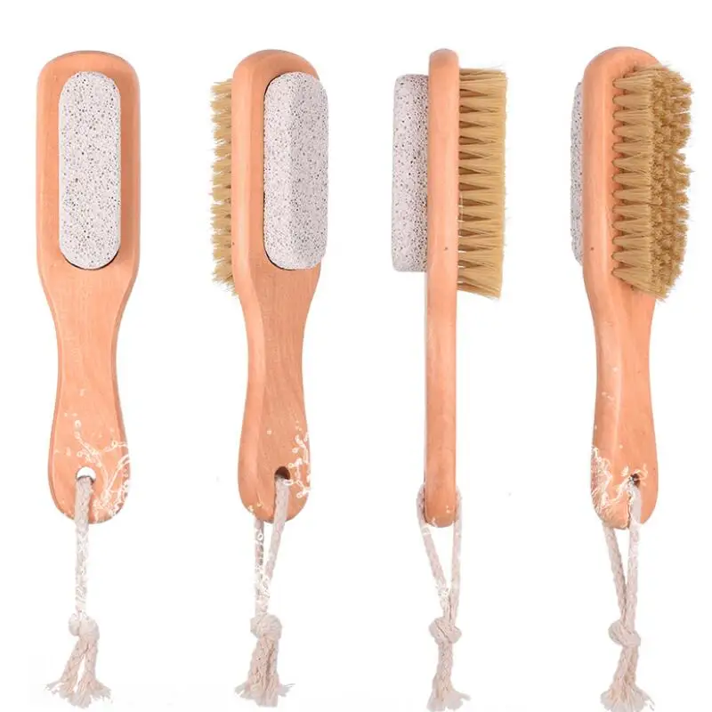 2 in 1 Double Sided Nature Pumice Stone and Soft Bristle Natural Exfoliating SPA Brush Bath Supplies LX8378