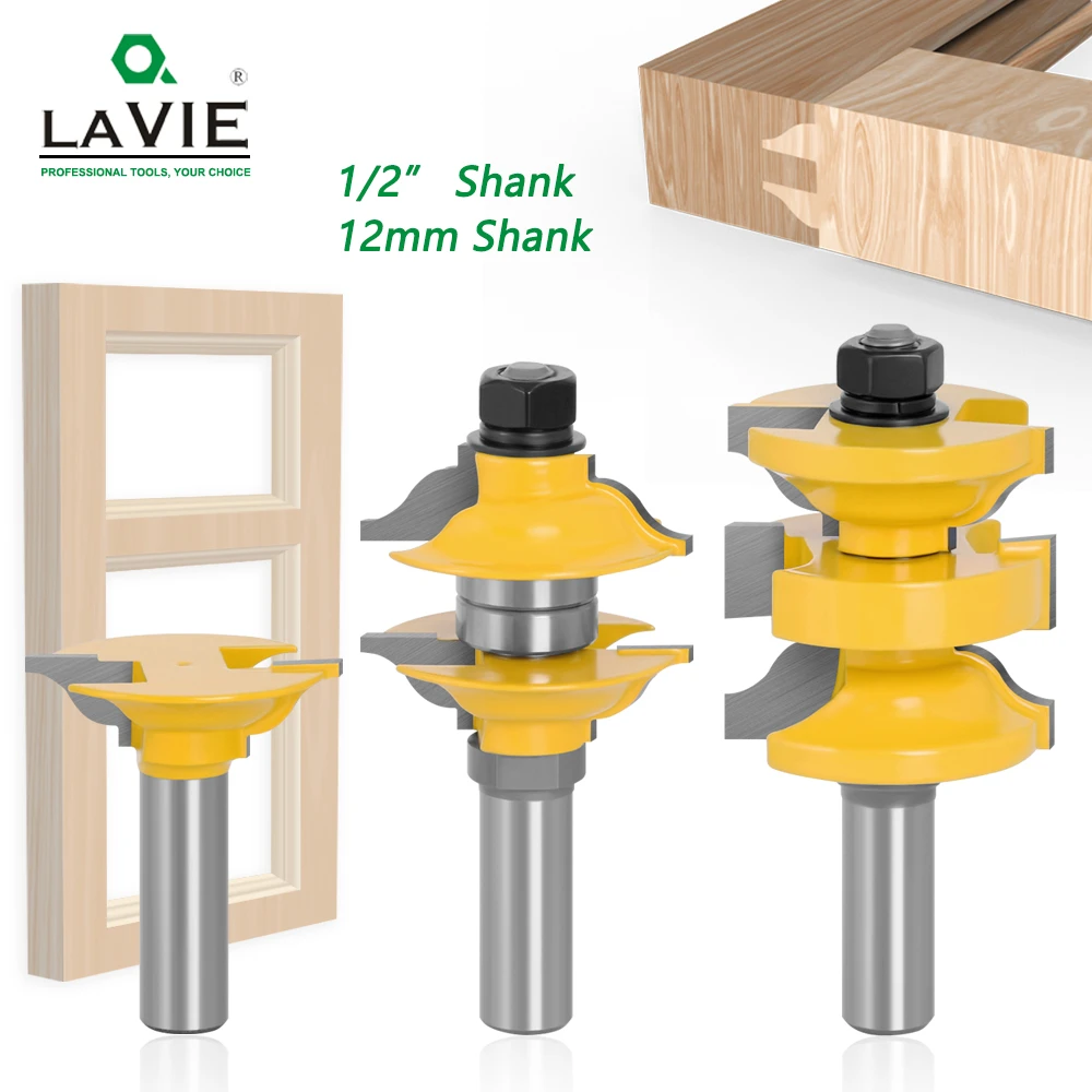 Lavie 3pcs 12mm 12.7mm Shank Entry Interior Tenon Door Router Bit Set