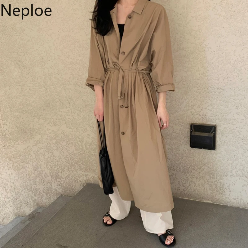 

Neploe Long Single Breasted Dress Long Sleeve Turn Down Collar Causal Women Vestidos 2019 Autumn Korean Lace Up Dresses 54179