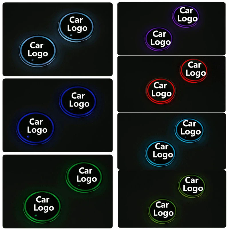 2 шт. Автомобильный логотип светодиодный красочный Коврик для чашки для воды фары для Chevrolet Ford для Jeep LEXUS логотип Decora лампа аксессуары