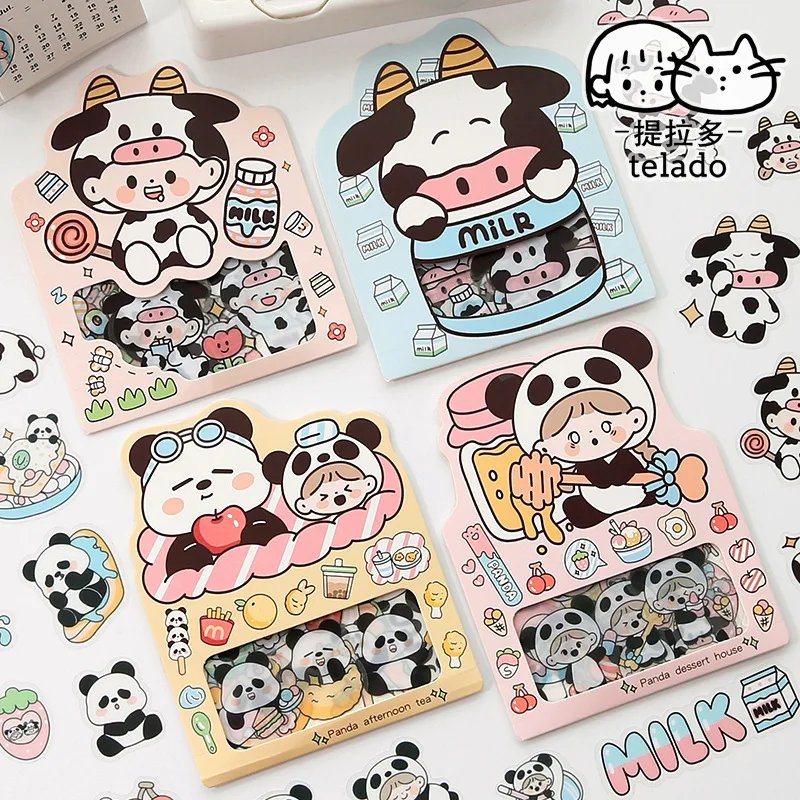 30 Pz/Pacco Carino Panda Mucca Adesivi Decorativi In Pvc Scrapbooking Etichetta Fai Da Te Diario Di Cancelleria Album Diario Planner Telefono Stick