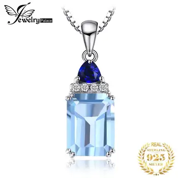 

JewelryPalace 1.5ct Emerald Cut Genuine Sky Blue Topaz Created Sapphire Pendant Necklace 925 Sterling Silver Without Chain