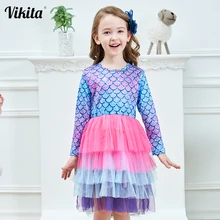 Тюлевое платье для девочек VIKITA, платье из тюля с длинным рукавом и изображением единорога