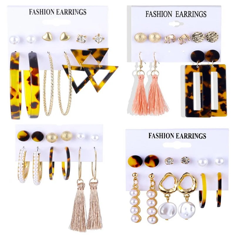 

Vintage Gold Acrylic Dangle Earring Set For Women Starfish Geometric Round Drop Earrings 2019 Leopard Print Fashion Jewelry Gift