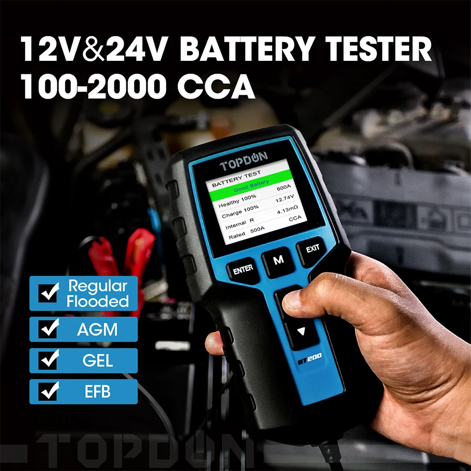Тестер аккумулятора TOPDON BT200 цифровой автомобильный диагностический анализатор 12