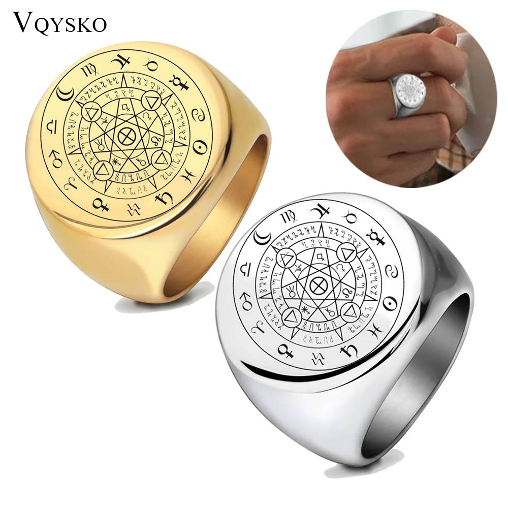 

Personalized Satanism Solomon Pattern Signet Ring For Men Stainless Steel Satanic Sigil Of Lucifer Baphomet Pinky Jewelry Anillo