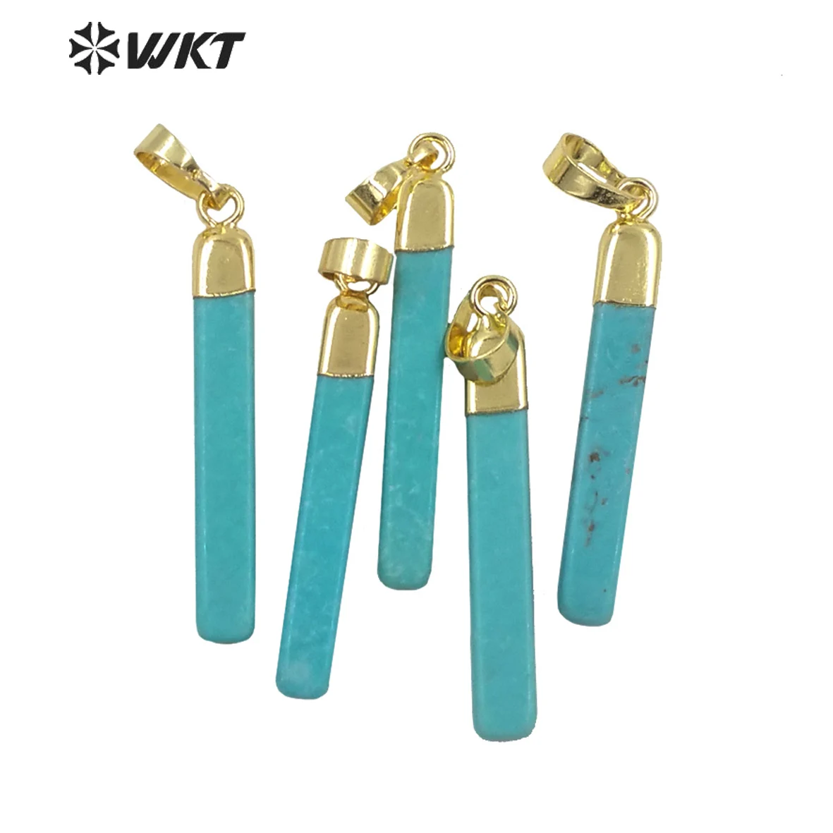 

P1655 WKT Long tiny stick natural blue turquoises stone pendant lady rectangle natural stone bar pendant