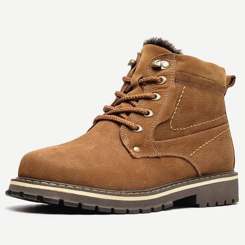 Зимняя обувь из кожи с натуральным лицевым покрытием; мужские теплые зимние ботинки ручной работы; размеры 38-50;#8988 - Цвет: Brown 1