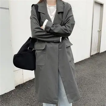 

Fall Winter Women Long Trench Coat Single Button Turn-Down Collar Windbreaker Pocket Casual Outwear Coats Fashion