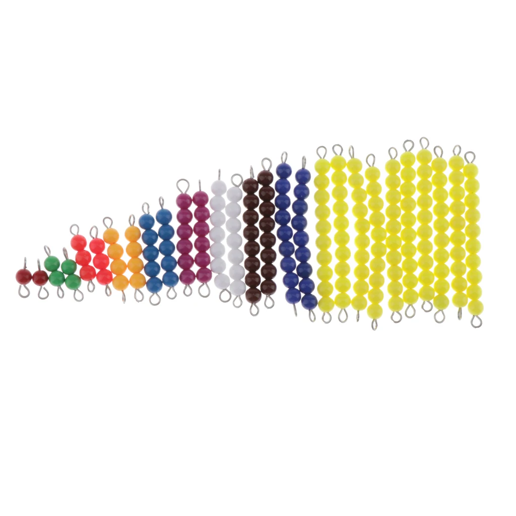 Montessori Math Materials - 2 Sets of Colored Bead Stairs 1-9 & 10pcs Yellow Beads Bar of 10 - Early Preschool Learning Toy