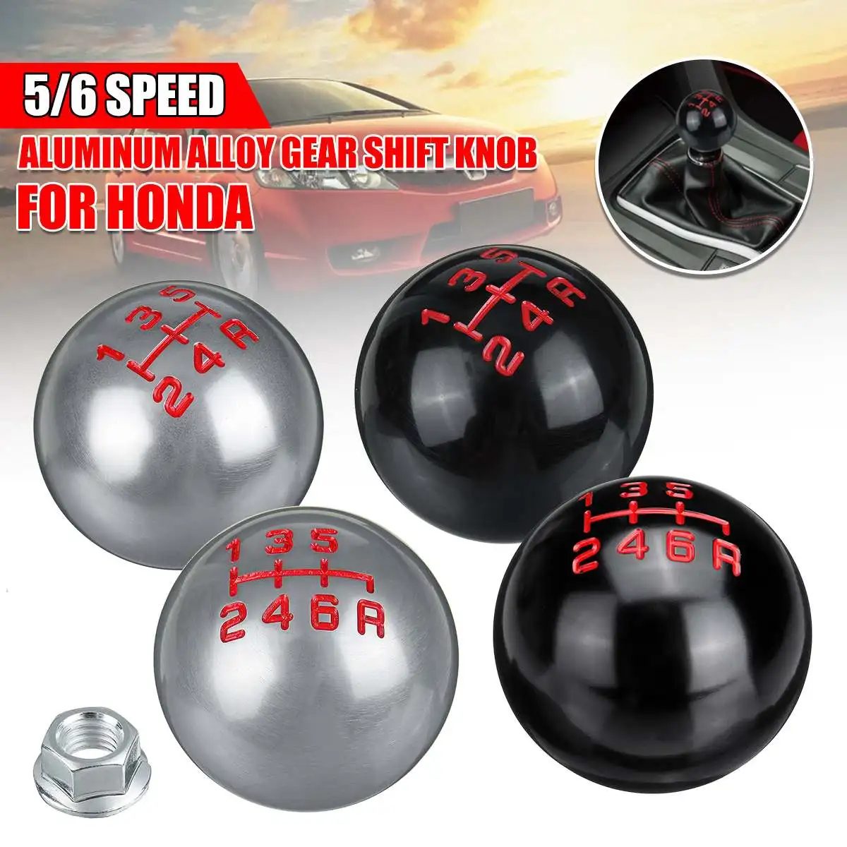 5/6 Speed Manual Transmission Car Gear Shift Knob Ball M10x1.5 Thread Shifter Lever Handle For