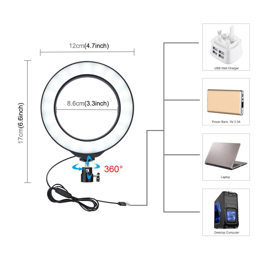 PULUZ 4,7/6,2 дюймов USB 3 режима приглушаемая Фотографическая кольцевая лампа для селфи светодиодный видео свет для блогера и холодного башмака штатив с шаровой головкой