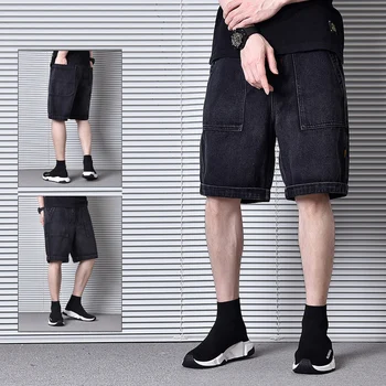 

Summer Fashion Men Jeans Black Loose Fit Big Pockets Cargo Denim Shorts Hombre Japanese Vintage Designer Hip Hop Short Jeans Men