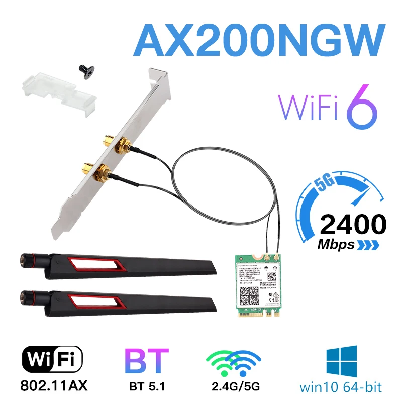 3000 Мбит/с WiFi 6 Intel AX200NGW комплект для настольного компьютера двухдиапазонный 2,4 ГГц/5 ГГц 802.11AX Bluetooth-совместимый 5,1 WiFi M.2 сетевой адаптер