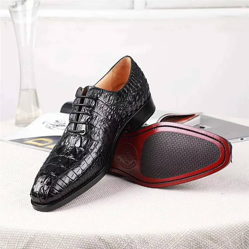 Authentic Crocodile Scales Skin Pointed Toe Designer Men's Fancy Dress Shoes Genuine Alligator Leather Male Formal Lace-up Shoes