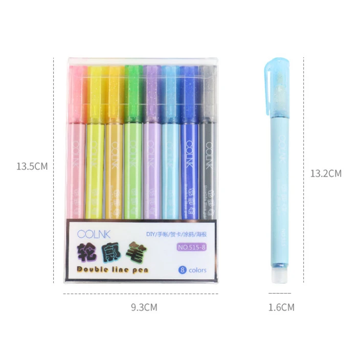 8 Color Double Line Outline Pen Highlighter Marker Pen for Card Writing Drawing P7Ding