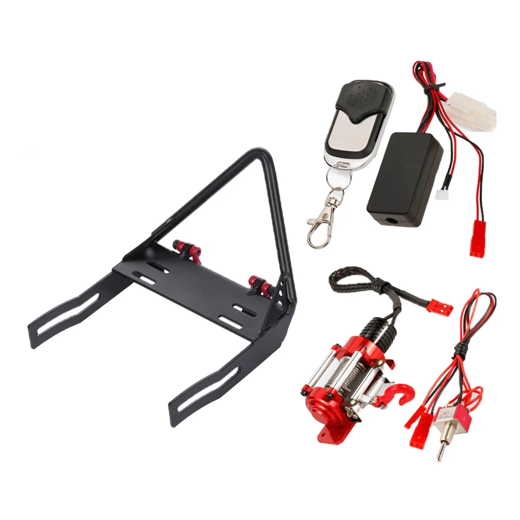 RC Front Bumper with Light for RC Axial SCX10 Jeep RC Rock Crawler, Black Metal,1/10 RC Crawler Car Parts (Black)