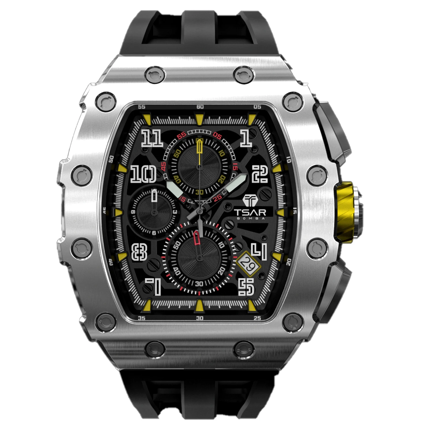 TSAR BOMBA Watch Men Luxury Brand Tonneau Design Waterproof Clock Stainless  Steel Wristwatch Sport Chronograph Square Mens Watch