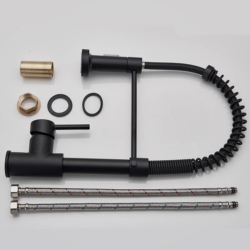  Quyanre Matte Black Kitchen Sink Faucet Pull Down Kitchen Faucet Single Handle Mixer Tap 360 Rotati - 33000476468
