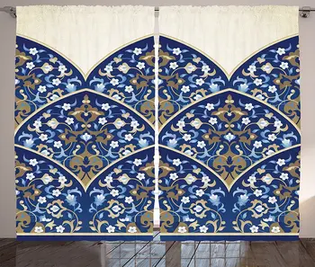 

Ethnic Curtains Persian Art Arch Backed with Paisley Forms Inspired from Turkish Palace Art Living Room Bedroom Window Drapes