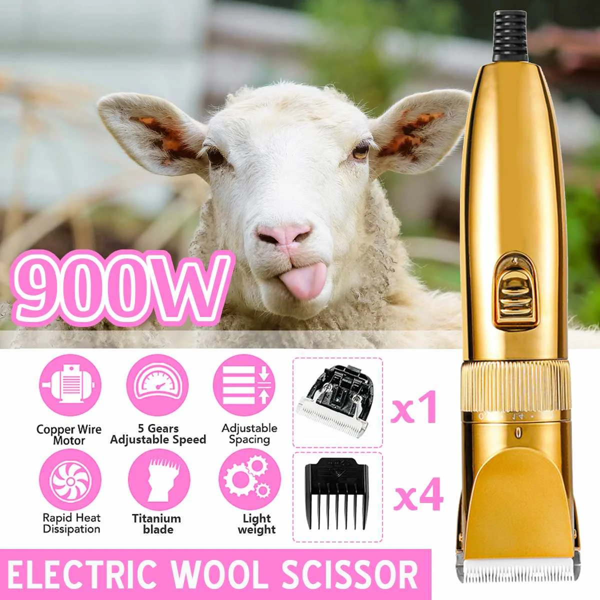 900W Electric Sheep Goat Shears Animal Grooming Shearing Wool Scissor Clipper 