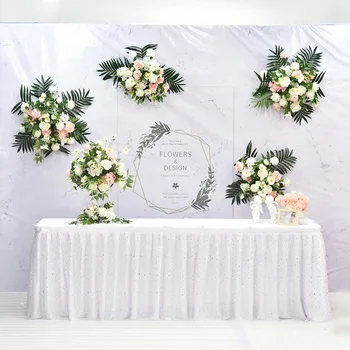 

Artificial flower row wedding backdrop arch decor flower arrangement Moon Shape pavilion stand ceremony flower wall flower ball