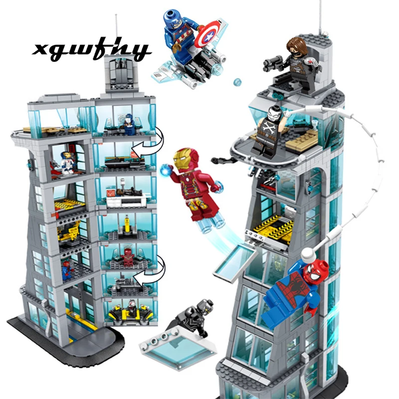 

The new SH678 Avengers Building is compatible with all children's assembled building blocks US Team Iron Man Mech Boy Toys