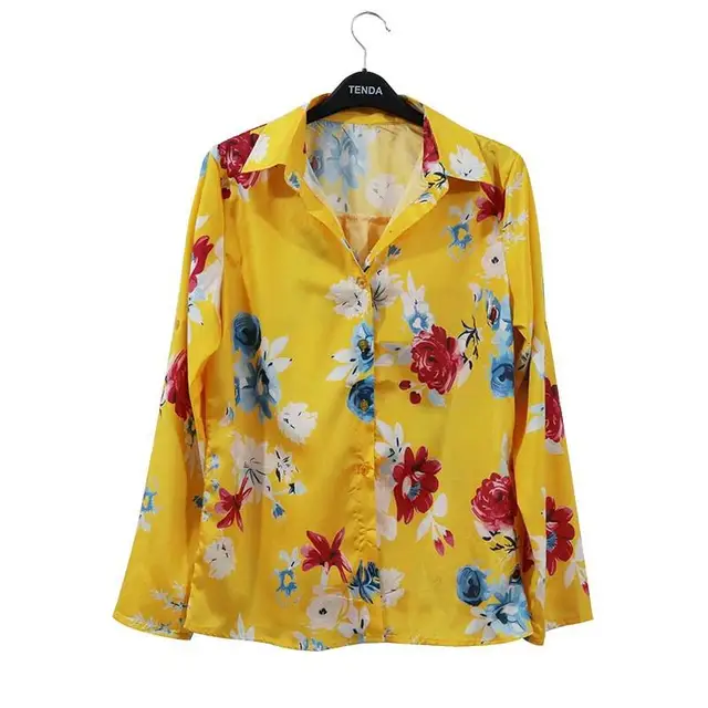 Long Sleeve Women Blouses 2021 Plus Size Turn-down Collar Blouse Shirt Casual Tops Elegant Work Wear Chiffon Shirts 5XL Yellow-2