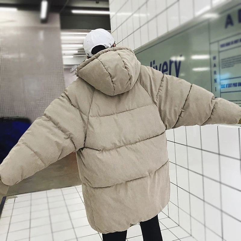 Зимнее пальто с капюшоном для мужчин, теплая Модная Толстая парка для мужчин, однотонное повседневное длинное пальто, Мужская свободная хлопковая куртка, Мужская одежда s-5xl - Цвет: Light coffee color