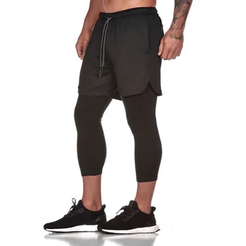 

Men's Sports Pants Mesh Double-layer Fitness Trousers Fake Two-piece Gym Casual Trousers Hot Fashion