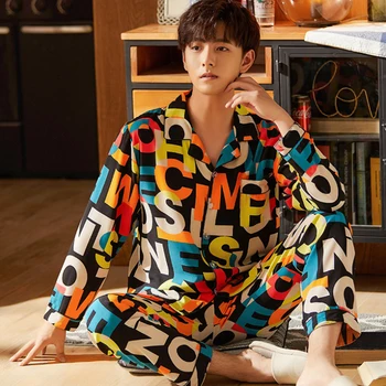 

Mens Cotton Pajama Set Long Sleeves Chinese Red Pajamas Striped Mens Pajama Set Pure Cotton Luxury Home Clothing for Male