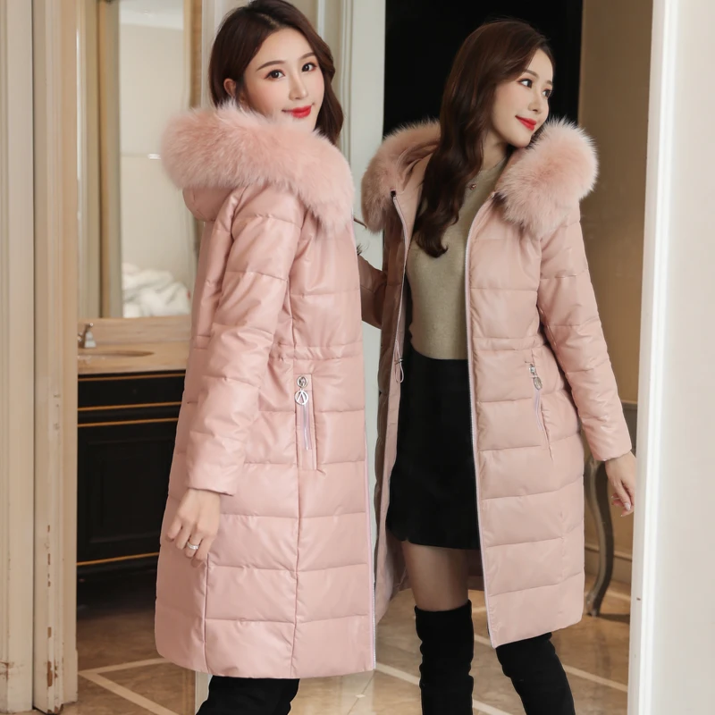 В Корейском стиле модные женские туфли куртка женская обувь из искусственной кожи пуховики и парки пальто с мехом Женская куртка с капюшоном женская зимняя пуховик плюс Размеры XXXL