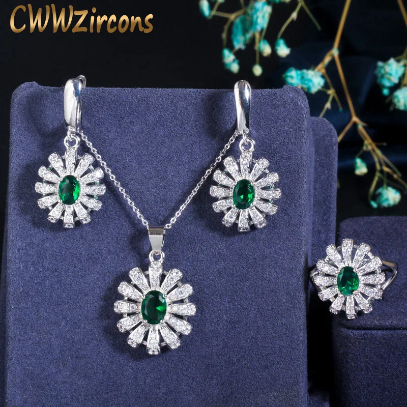 CWWZircons Очаровательный Набор для Женщин Подвеска Серьги Кольцо с Фианитами в Форме