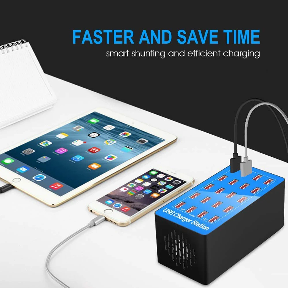 VIPATEY 20 Port USB Charging Station 100W AC Power Adapter Multi Ports Destop USB Charger for Smartphones Hotel School Office