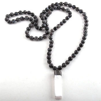 

MOODPC Fashion Bohemian Tribal Jewelry 8mm Stone Knotted Long Druzy Pendant Necklace For Women Bead Necklaces